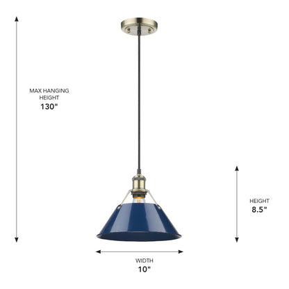 Yep by Golden Lighting Orwell 1-light 10in Pendant in Aged Brass and Navy Blue shade - - Golden Lighting