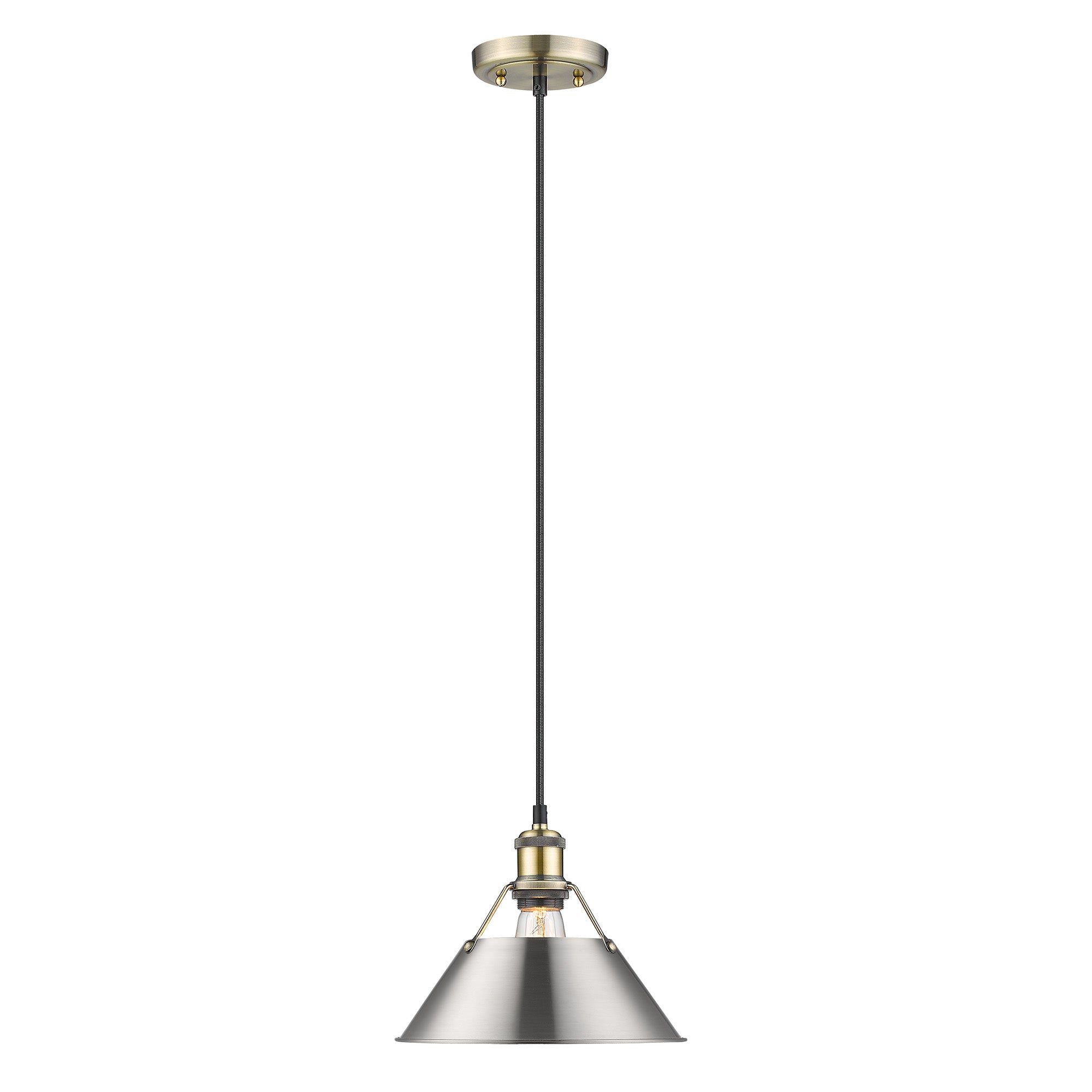 Orwell 10" Wide Medium Pendant in Aged Brass with Pewter - - Golden Lighting