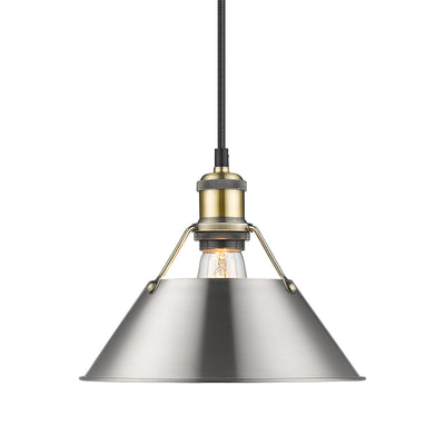 Yep by Golden Lighting Orwell 1-light 10in Pendant in Aged Brass and Pewter shade - Default Title - Golden Lighting