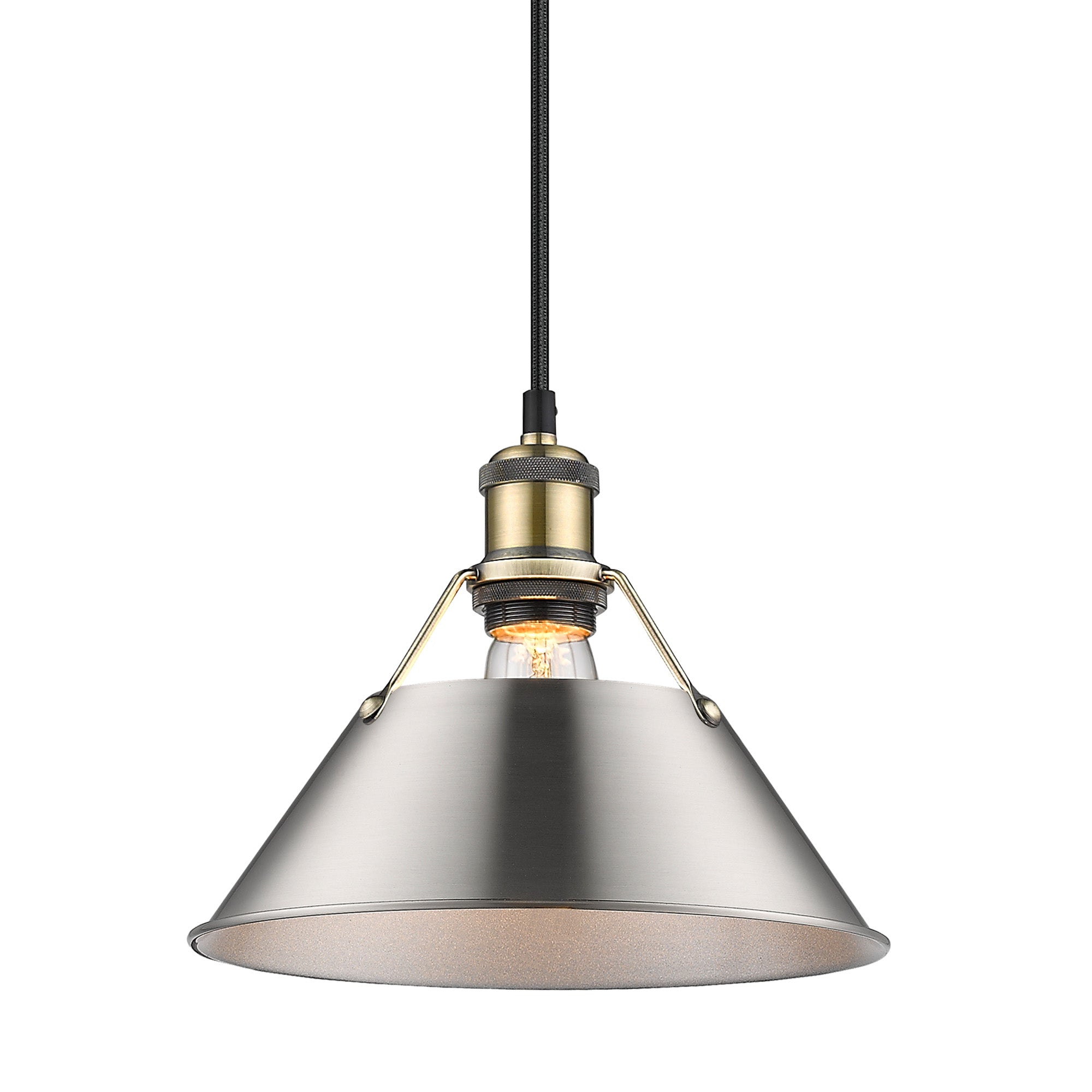 Orwell 10" Wide Medium Pendant in Aged Brass with Pewter - Aged Brass / Pewter / Silver - Golden Lighting