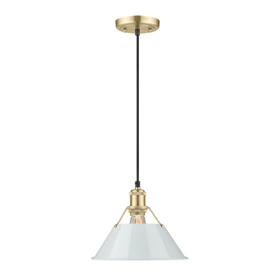 Yep by Golden Lighting Orwell 1-light 10in Pendant in Brushed Champagne Brass and Dusky Blue shade - - Golden Lighting