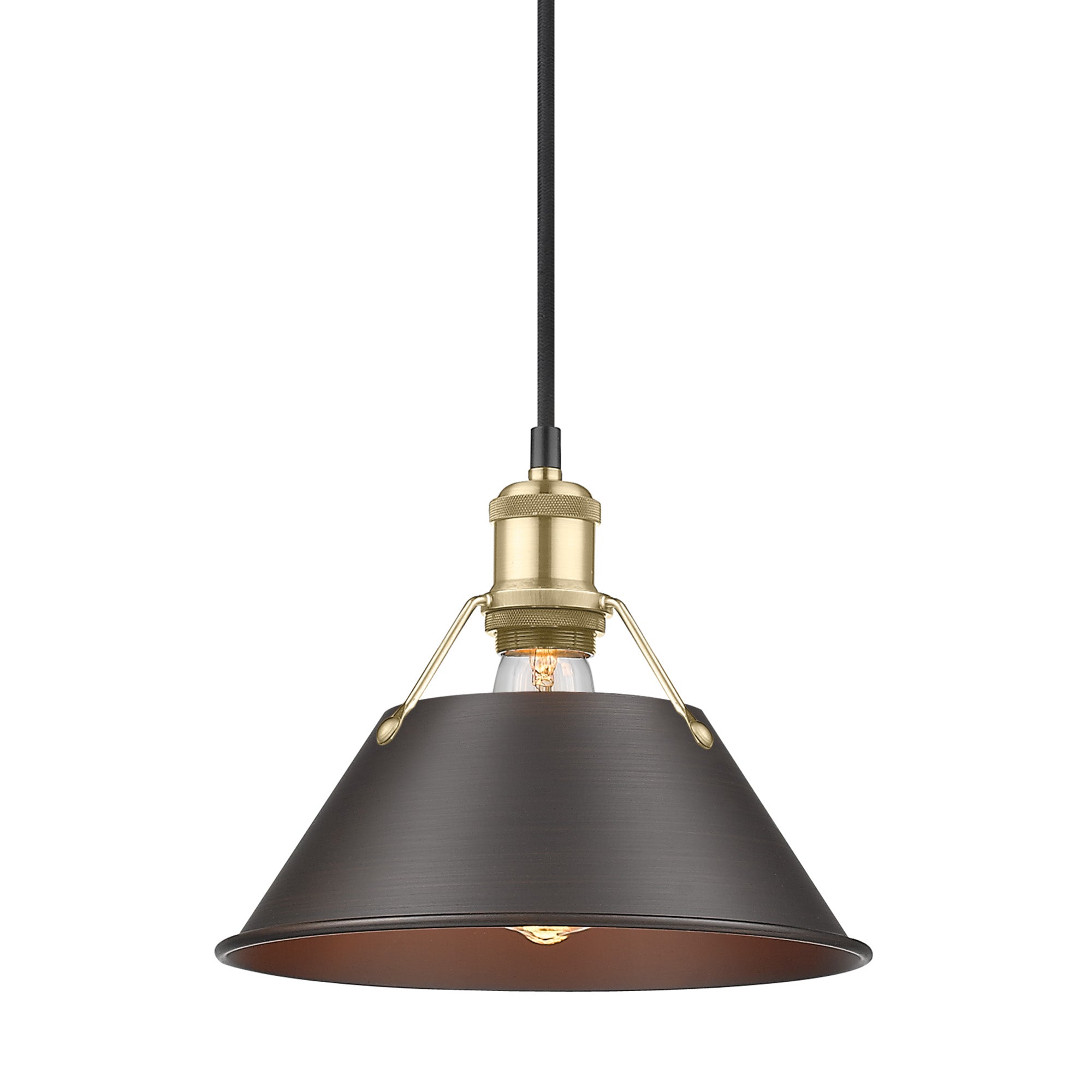 Orwell 10" Wide Medium Pendant in Brushed Champagne Bronze with Rubbed Bronze - Brushed Champagne Bronze / Rubbed Bronze / Bronze - Golden Lighting