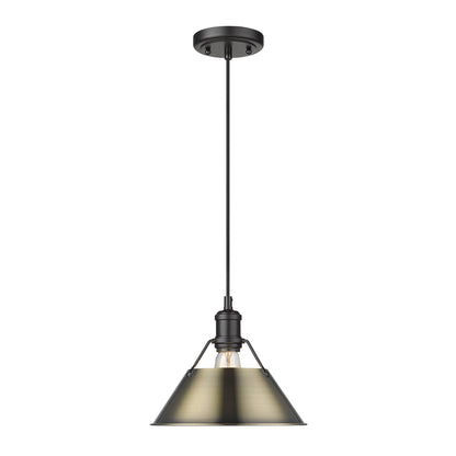 Orwell 10" Wide Medium Pendant in Matte Black with Aged Brass - - Golden Lighting