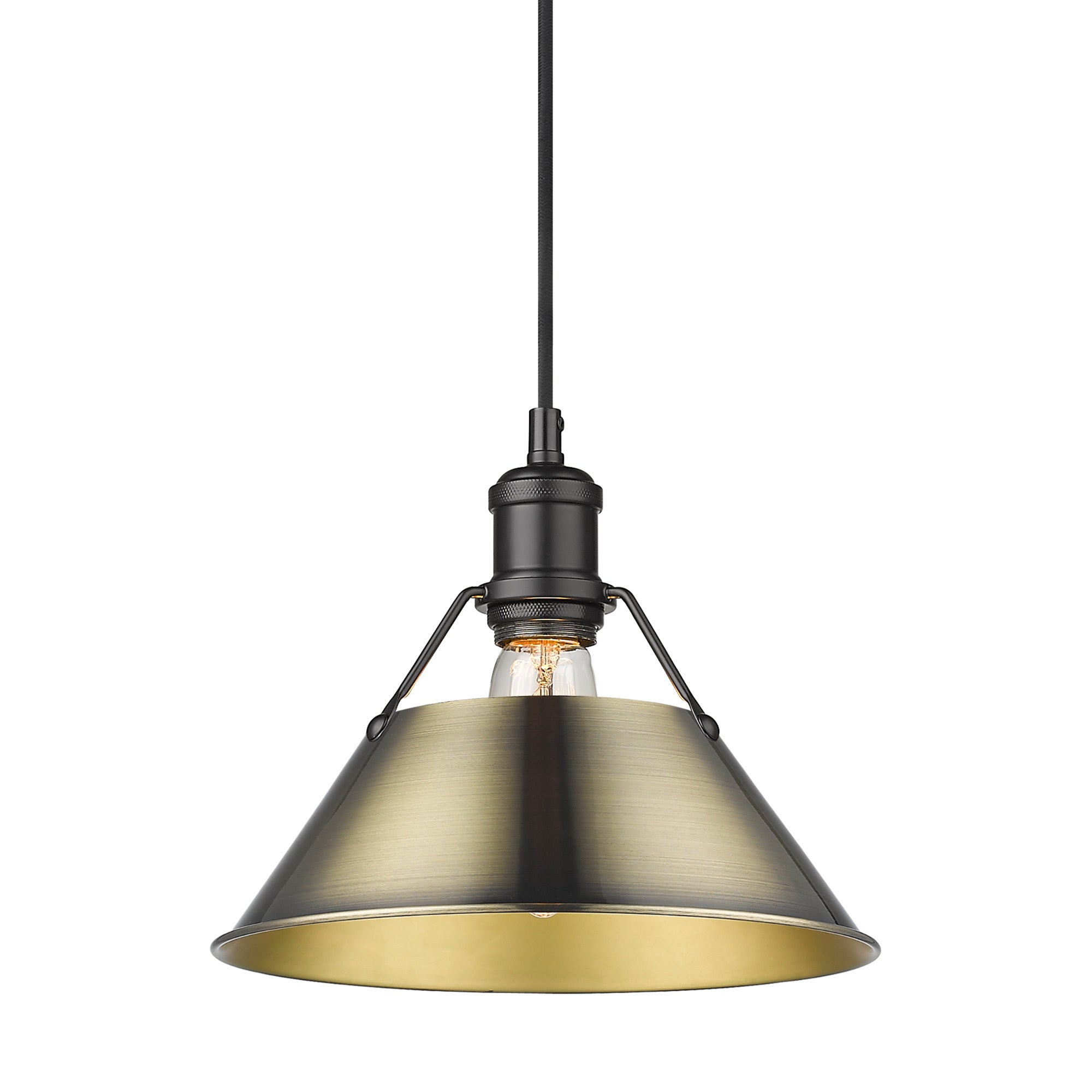 Orwell 10" Wide Medium Pendant in Matte Black with Aged Brass - Matte Black / Aged Brass / Gold - Golden Lighting