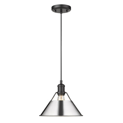 Orwell 10" Wide Medium Pendant in Matte Black with Chrome - - Golden Lighting