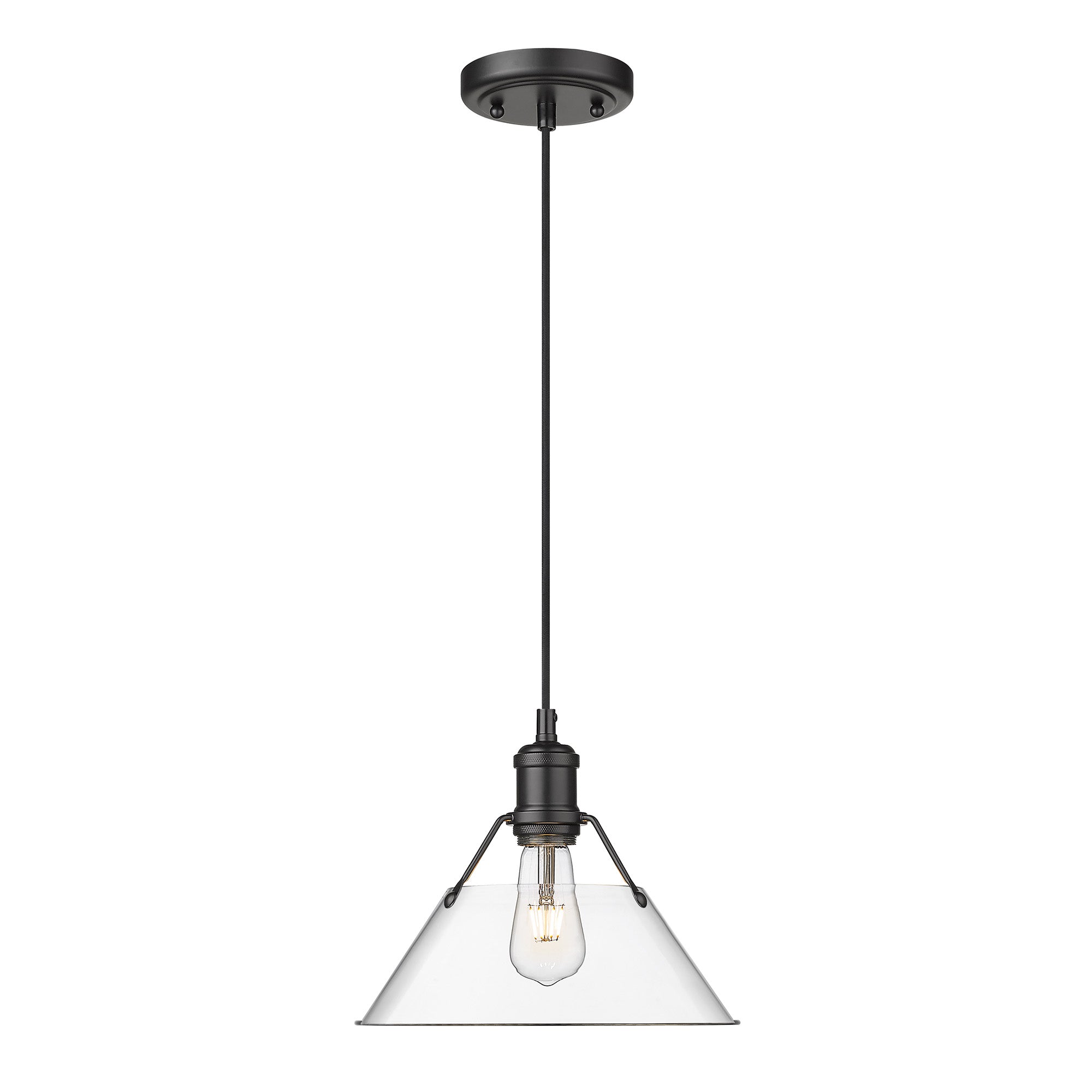 Orwell 10" Wide Medium Pendant in Matte Black with Clear Glass - - Golden Lighting