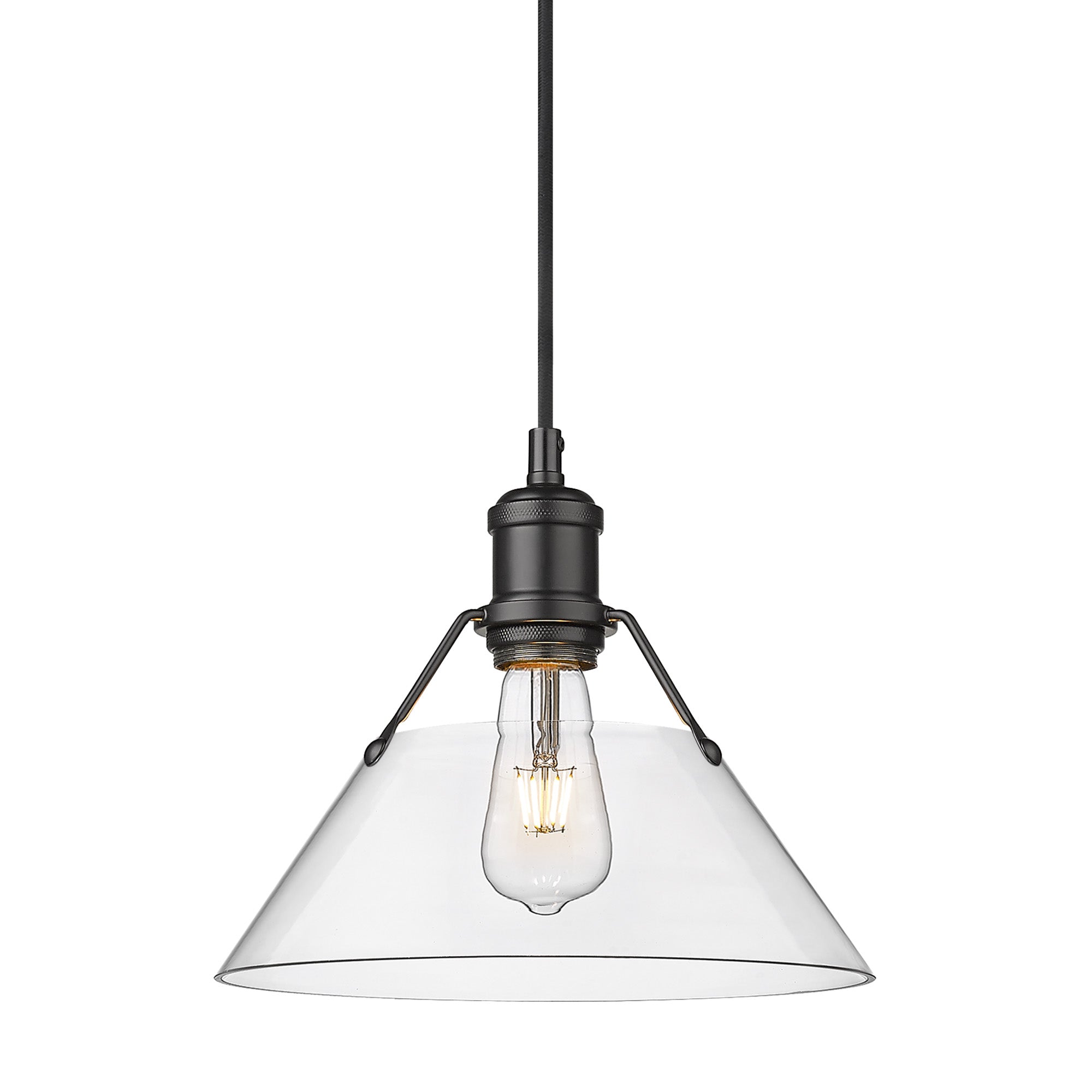 Orwell 10" Wide Medium Pendant in Matte Black with Clear Glass - Matte Black / Clear Glass / Clear - Golden Lighting