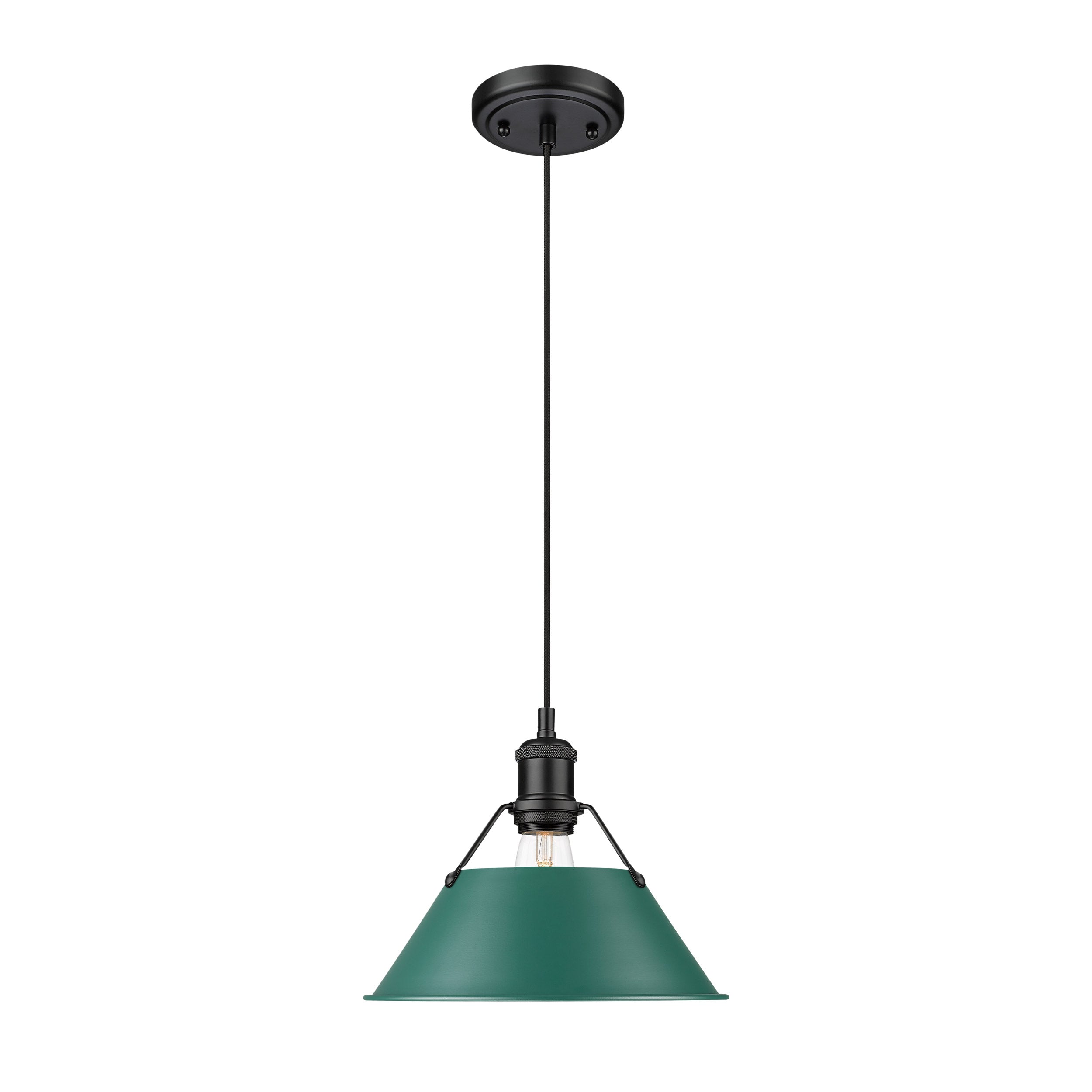 Orwell 10" Wide Medium Pendant in Matte Black with Pine Green - - Golden Lighting