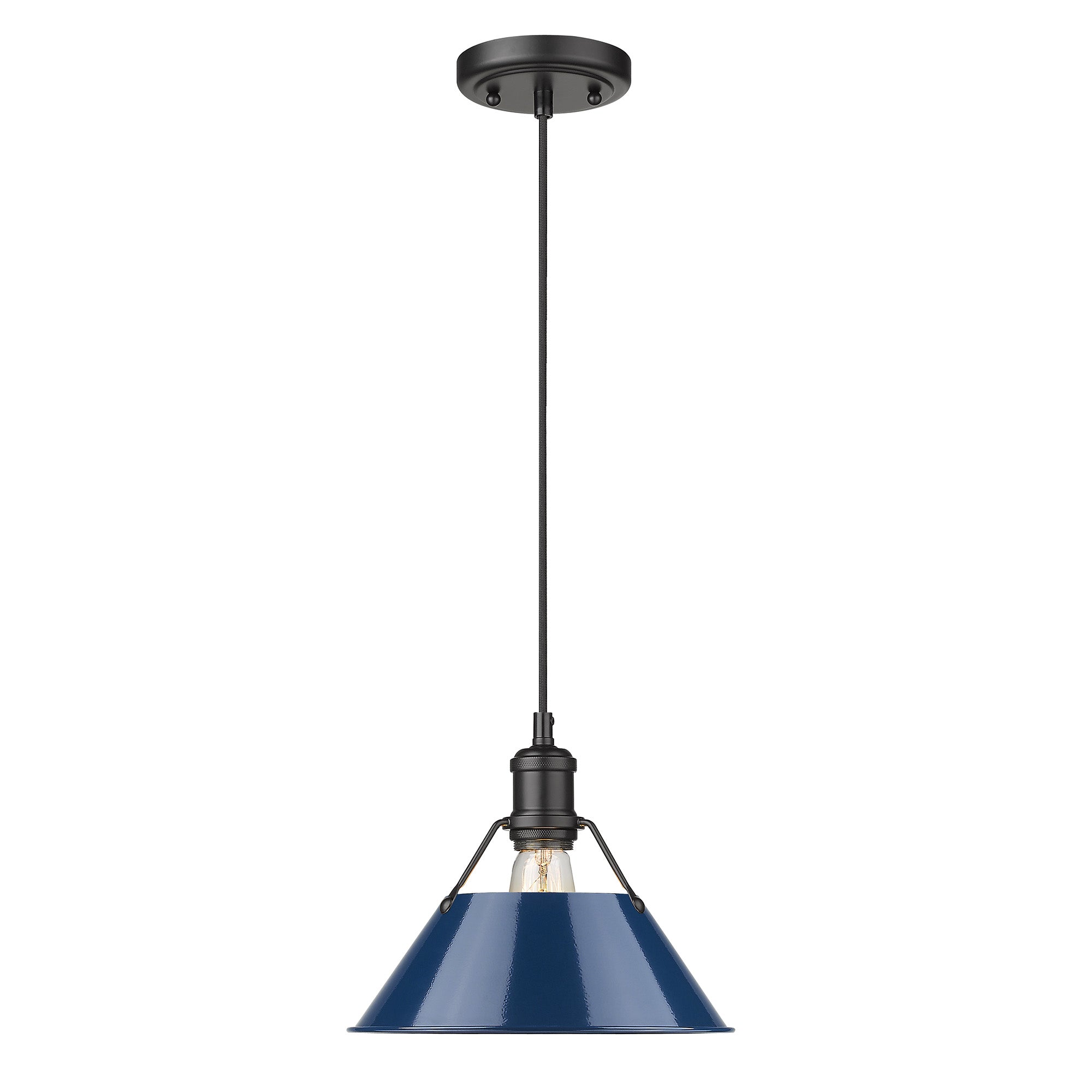 Orwell 10" Wide Medium Pendant in Matte Black with Matte Navy - - Golden Lighting