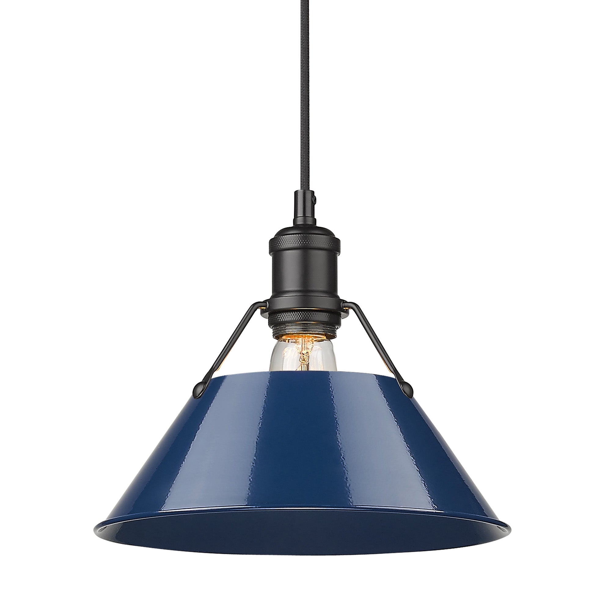 Orwell 10" Wide Medium Pendant in Matte Black with Matte Navy - Matte Black / Matte Navy / Blue - Golden Lighting