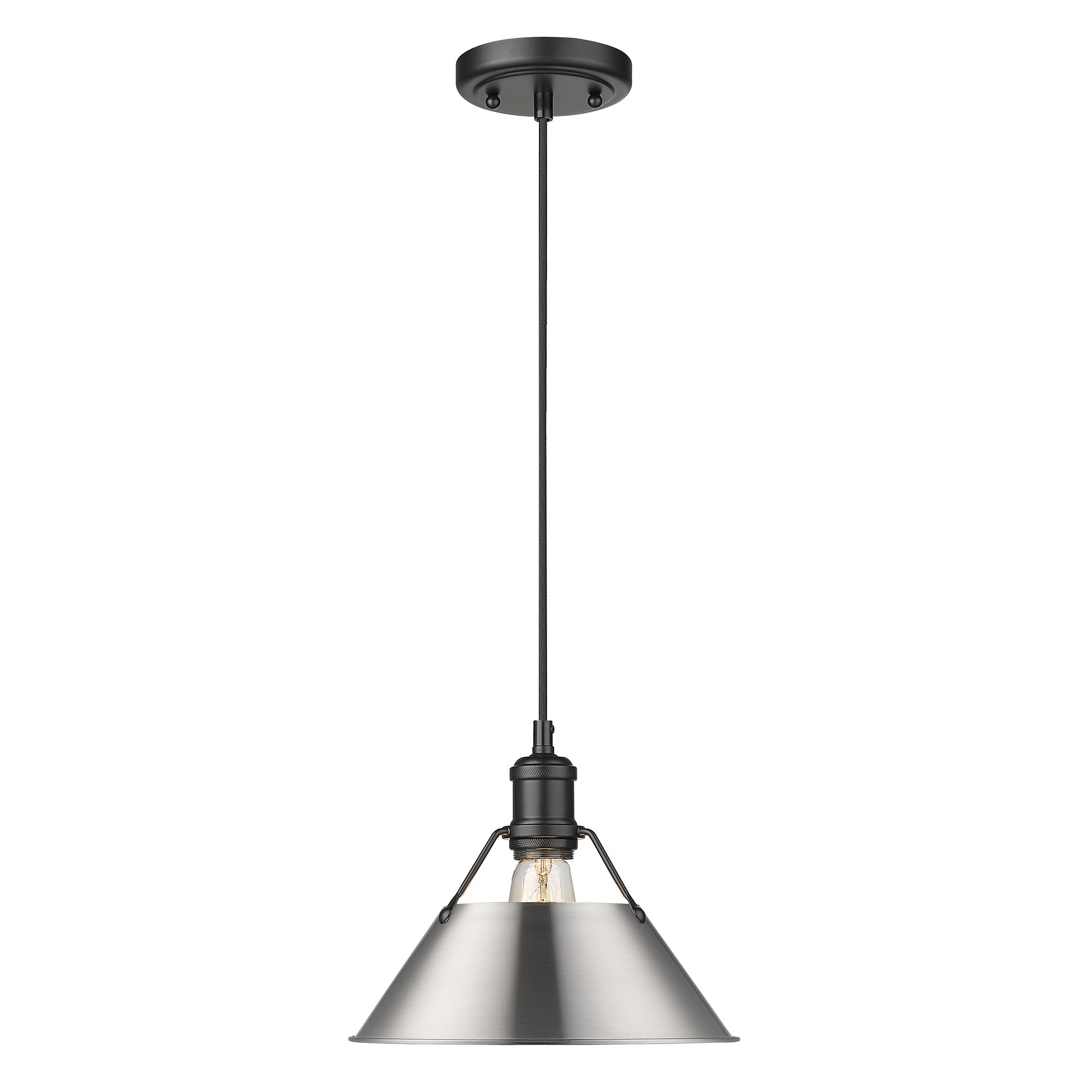 Orwell 10" Wide Medium Pendant in Matte Black with Pewter - - Golden Lighting