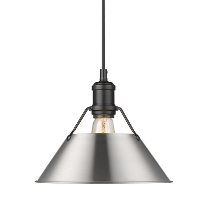 Yep by Golden Lighting Orwell 1-light 10in Pendant in Matte Black and Pewter shade