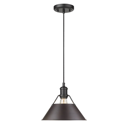 Orwell 10" Wide Medium Pendant in Matte Black with Rubbed Bronze - - Golden Lighting