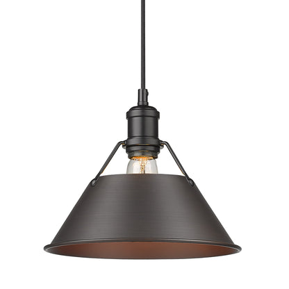 Orwell 10" Wide Medium Pendant in Matte Black with Rubbed Bronze - Matte Black / Rubbed Bronze / Bronze - Golden Lighting