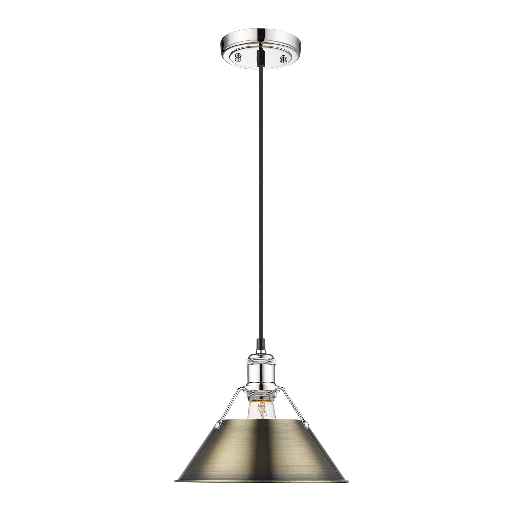 Orwell 10" Wide Medium Pendant in Chrome with Aged Brass - - Golden Lighting