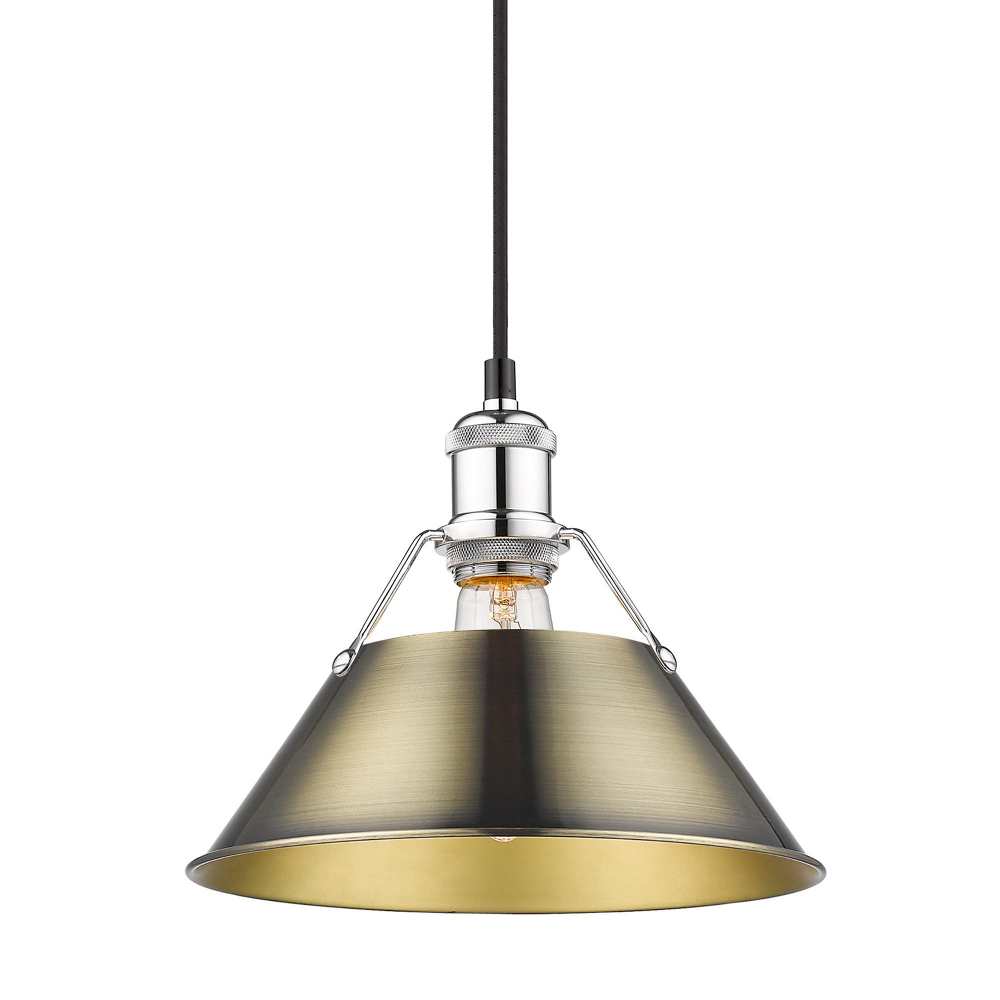 Orwell 10" Wide Medium Pendant in Chrome with Aged Brass - Chrome / Aged Brass / Gold - Golden Lighting