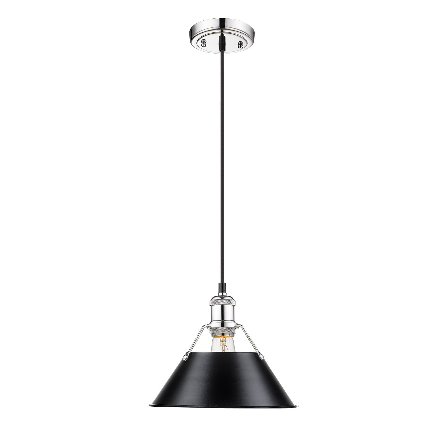 Orwell 10" Wide Medium Pendant in Chrome with Matte Black - - Golden Lighting