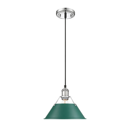 Yep by Golden Lighting Orwell 1-light 10in Pendant in Chrome and Pine Green shade - - Golden Lighting
