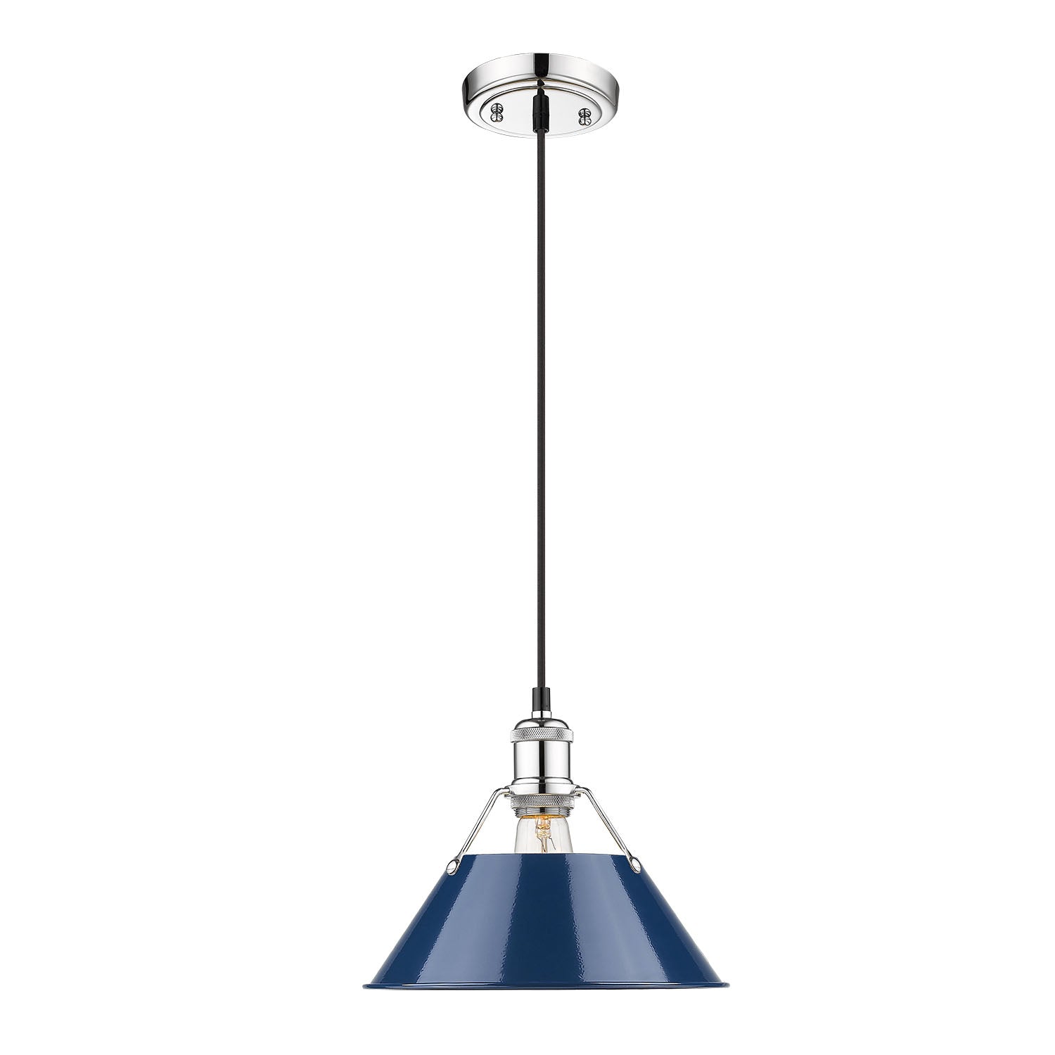 Orwell 10" Wide Medium Pendant in Chrome with Matte Navy - - Golden Lighting