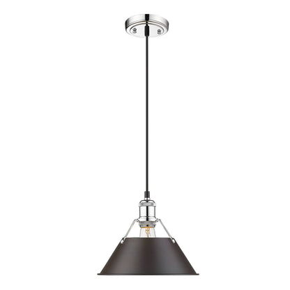 Orwell 10" Wide Medium Pendant in Chrome with Rubbed Bronze - - Golden Lighting