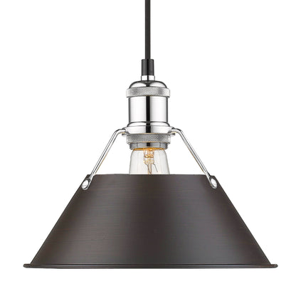 Yep by Golden Lighting Orwell 1-light 10in Pendant in Chrome and Rubbed Bronze shade