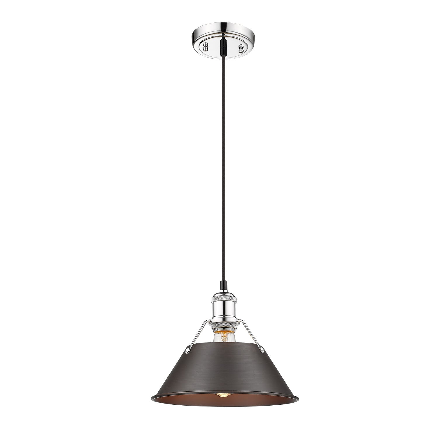 Orwell 10" Wide Medium Pendant in Chrome with Rubbed Bronze - Chrome / Rubbed Bronze / Bronze - Golden Lighting