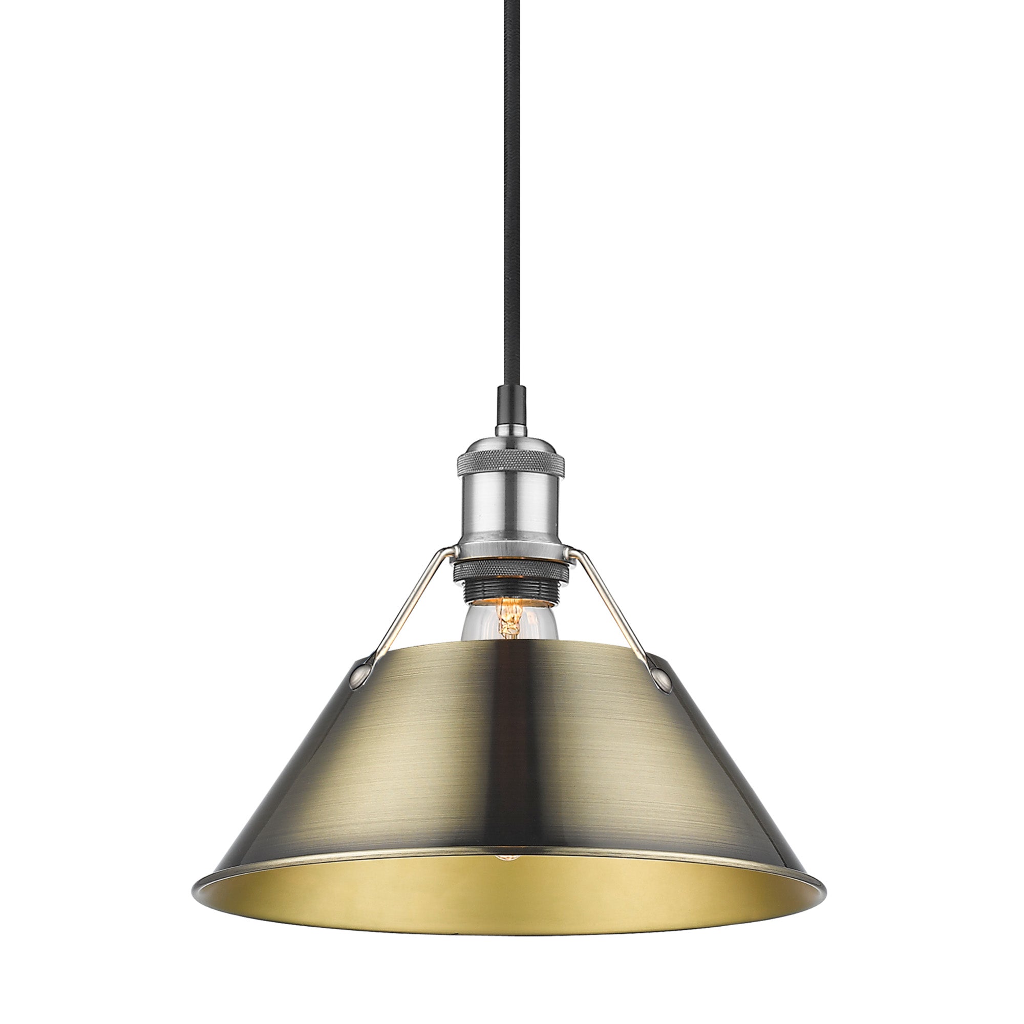 Orwell 10" Wide Medium Pendant in Pewter with Aged Brass - Pewter / Aged Brass / Gold - Golden Lighting