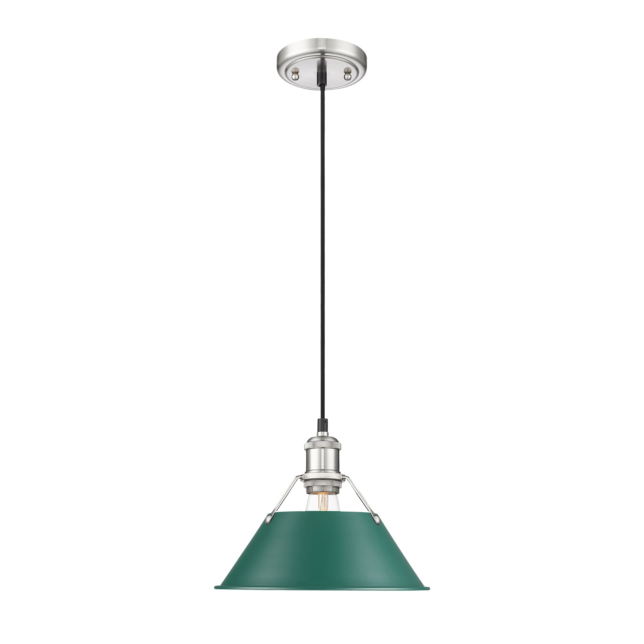 Orwell 10" Wide Medium Pendant in Pewter with Pine Green - - Golden Lighting