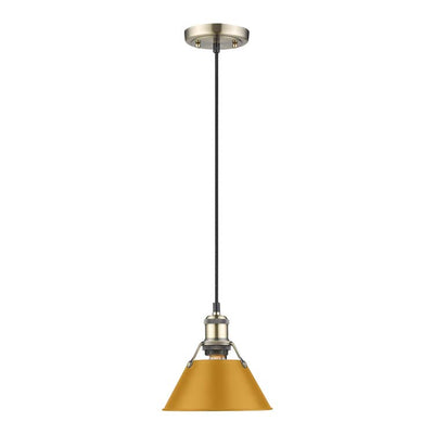 Yep by Golden Lighting Orwell 1-light 8in Pendant in Aged Brass and Auric Yellow shade - - Golden Lighting