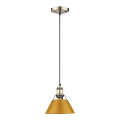 Yep by Golden Lighting Orwell 1-light 8in Pendant in Aged Brass and Auric Yellow shade - - Golden Lighting