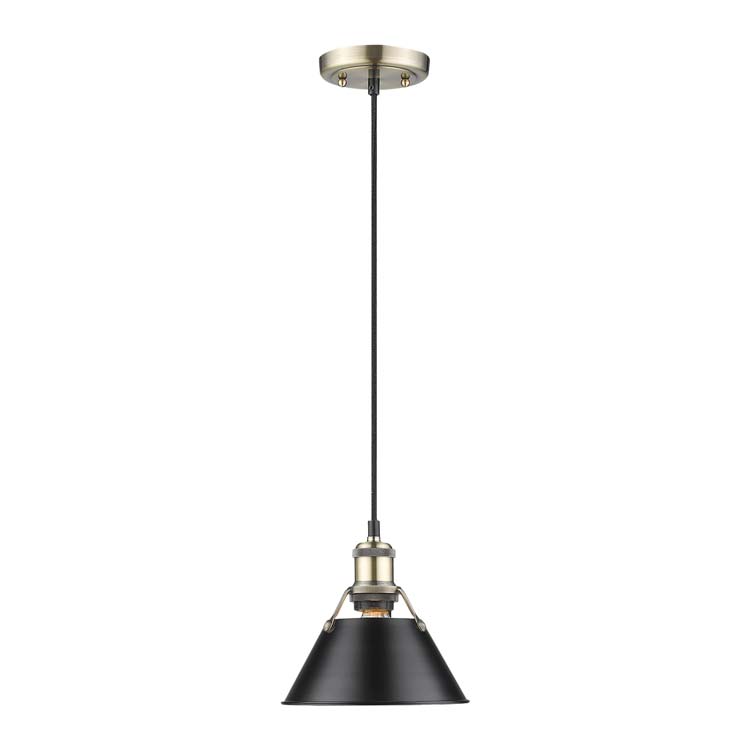 Yep by Golden Lighting Orwell 1-light 8in Pendant in Aged Brass and Matte Black shade - - Golden Lighting