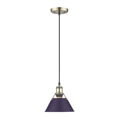 Yep by Golden Lighting Orwell 1-light 8in Pendant in Aged Brass and Exotic Purple shade - - Golden Lighting