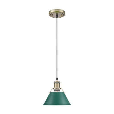 Yep by Golden Lighting Orwell 1-light 8in Pendant in Aged Brass and Pine Green shade - - Golden Lighting