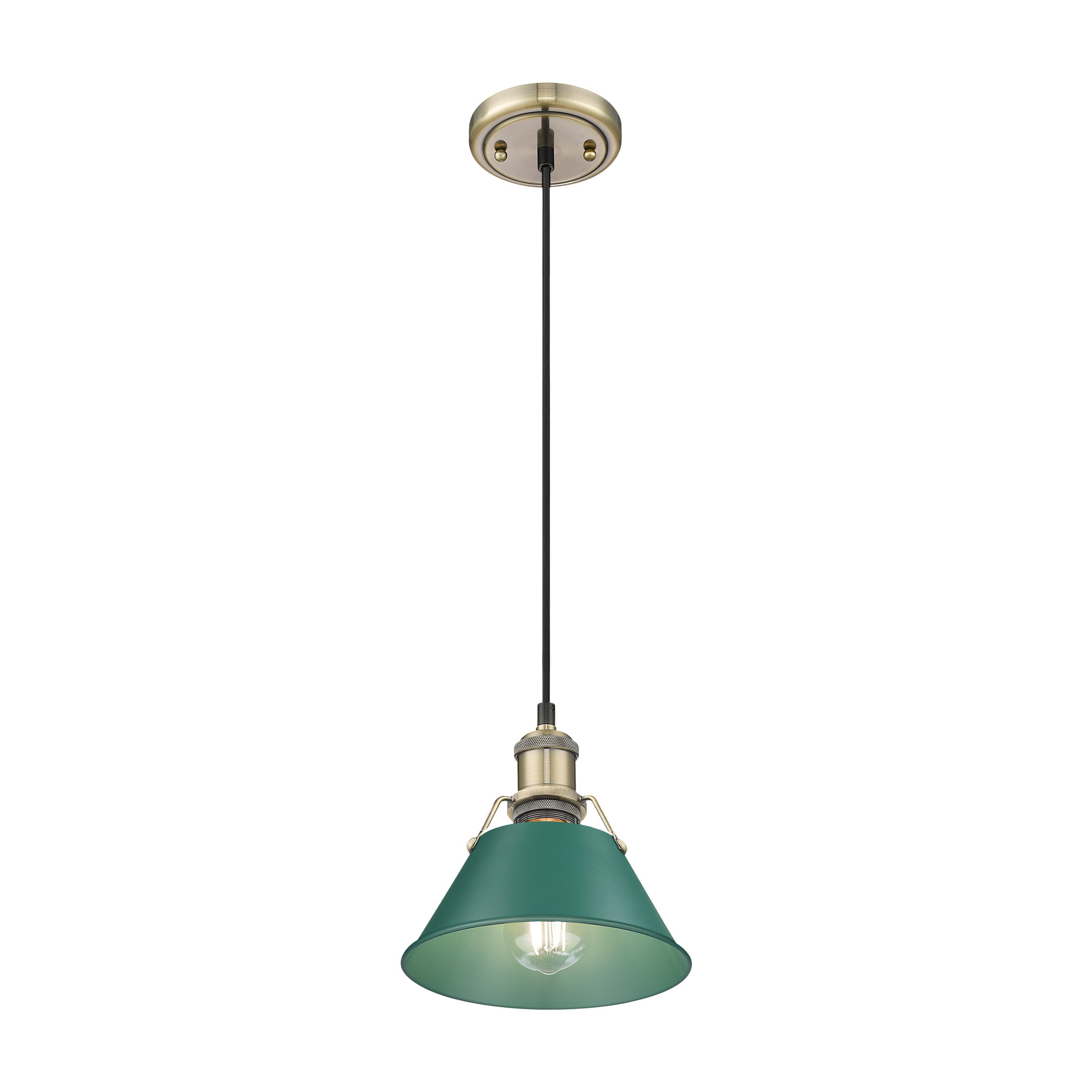 Yep by Golden Lighting Orwell 1-light 8in Pendant in Aged Brass and Pine Green shade - - Golden Lighting