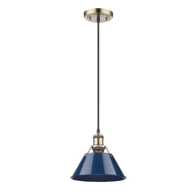 Yep by Golden Lighting Orwell 1-light 8in Pendant in Aged Brass and Navy Blue shade - - Golden Lighting