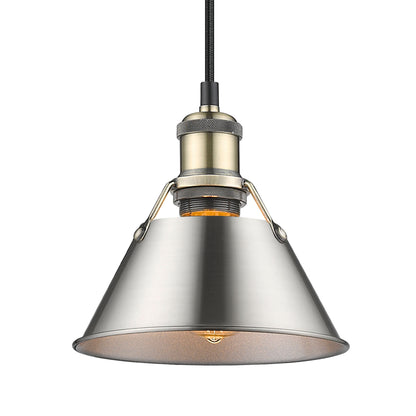 Yep by Golden Lighting Orwell 1-light 8in Pendant in Aged Brass and Pewter shade - - Golden Lighting