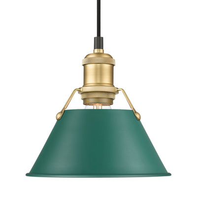Yep by Golden Lighting Orwell 1-light 8in Pendant in Brushed Champagne Brass and Pine Green shade - - Golden Lighting