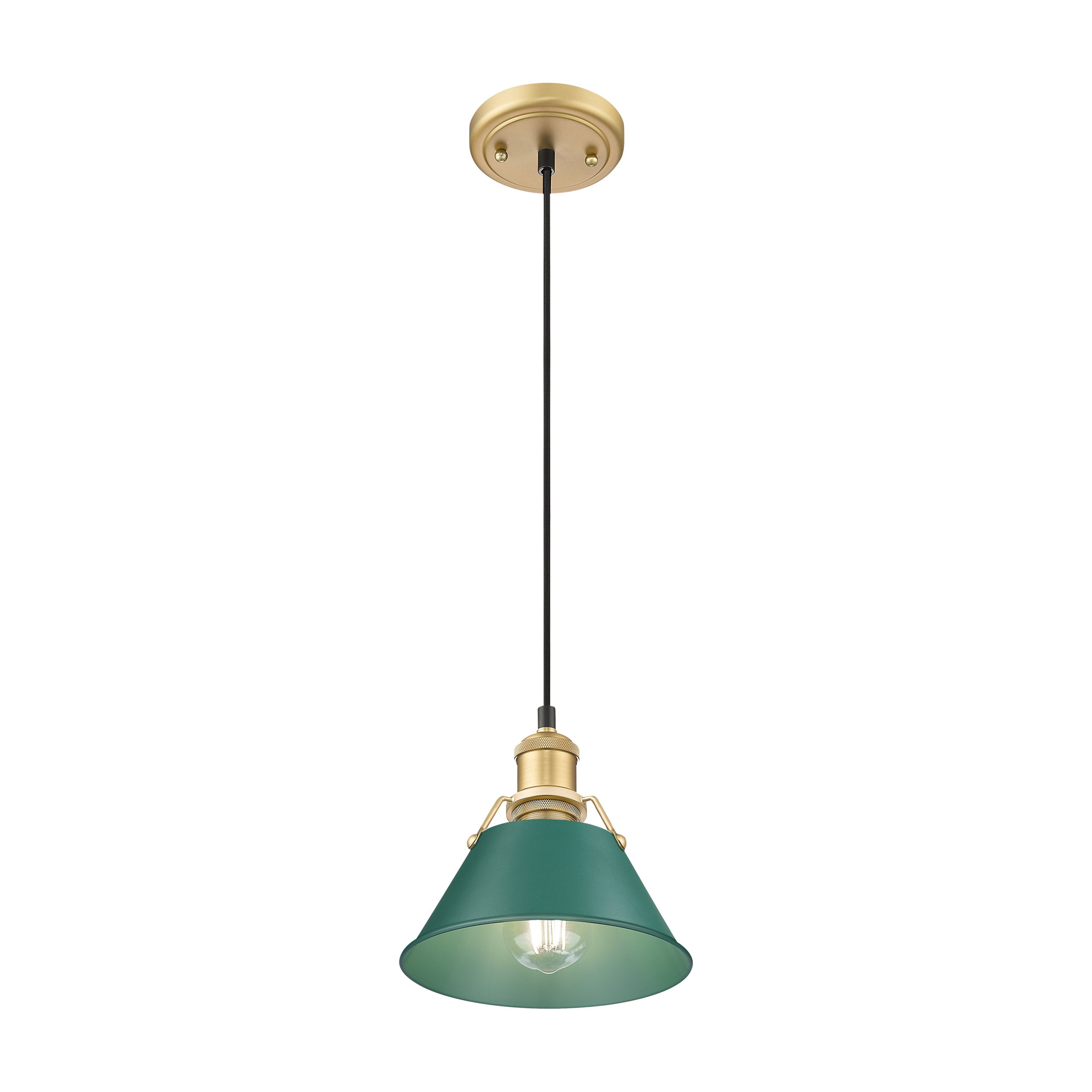 Yep by Golden Lighting Orwell 1-light 8in Pendant in Brushed Champagne Brass and Pine Green shade - - Golden Lighting