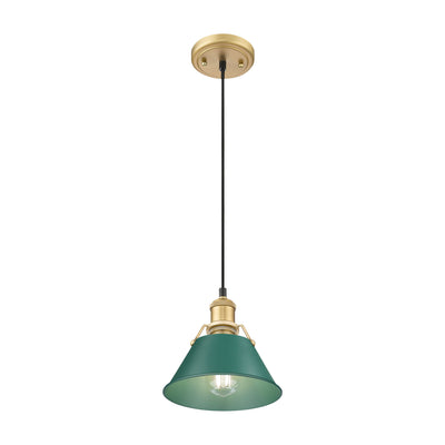 Yep by Golden Lighting Orwell 1-light 8in Pendant in Brushed Champagne Brass and Pine Green shade - - Golden Lighting