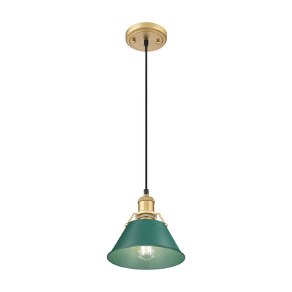 Yep by Golden Lighting Orwell 1-light 8in Pendant in Brushed Champagne Brass and Pine Green shade - - Golden Lighting