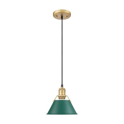 Yep by Golden Lighting Orwell 1-light 8in Pendant in Brushed Champagne Brass and Pine Green shade - - Golden Lighting