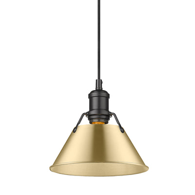 Yep by Golden Lighting Orwell 1-light 8in Pendant in Matte Black and Brushed Champagne Brass shade - - Golden Lighting
