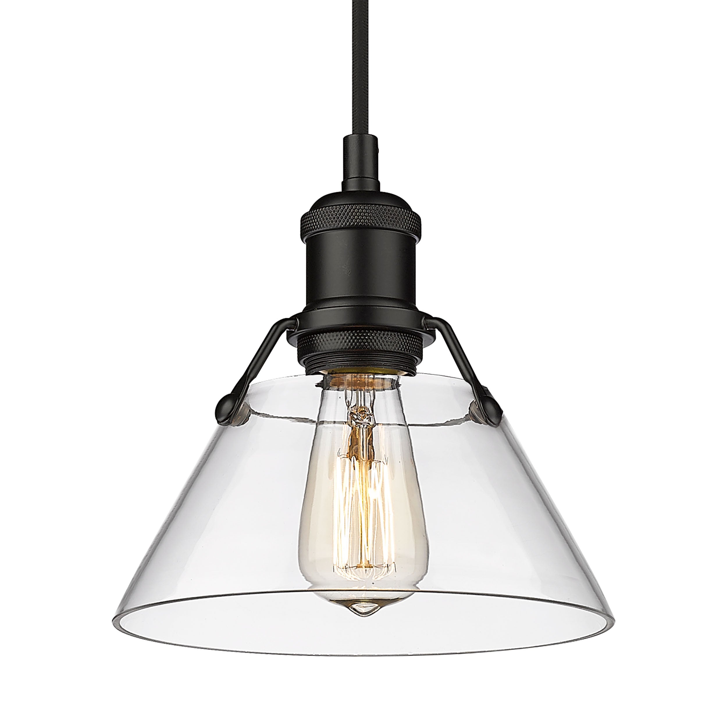 Yep by Golden Lighting Orwell 1-light 8in Pendant in Matte Black and Clear Glass - - Golden Lighting