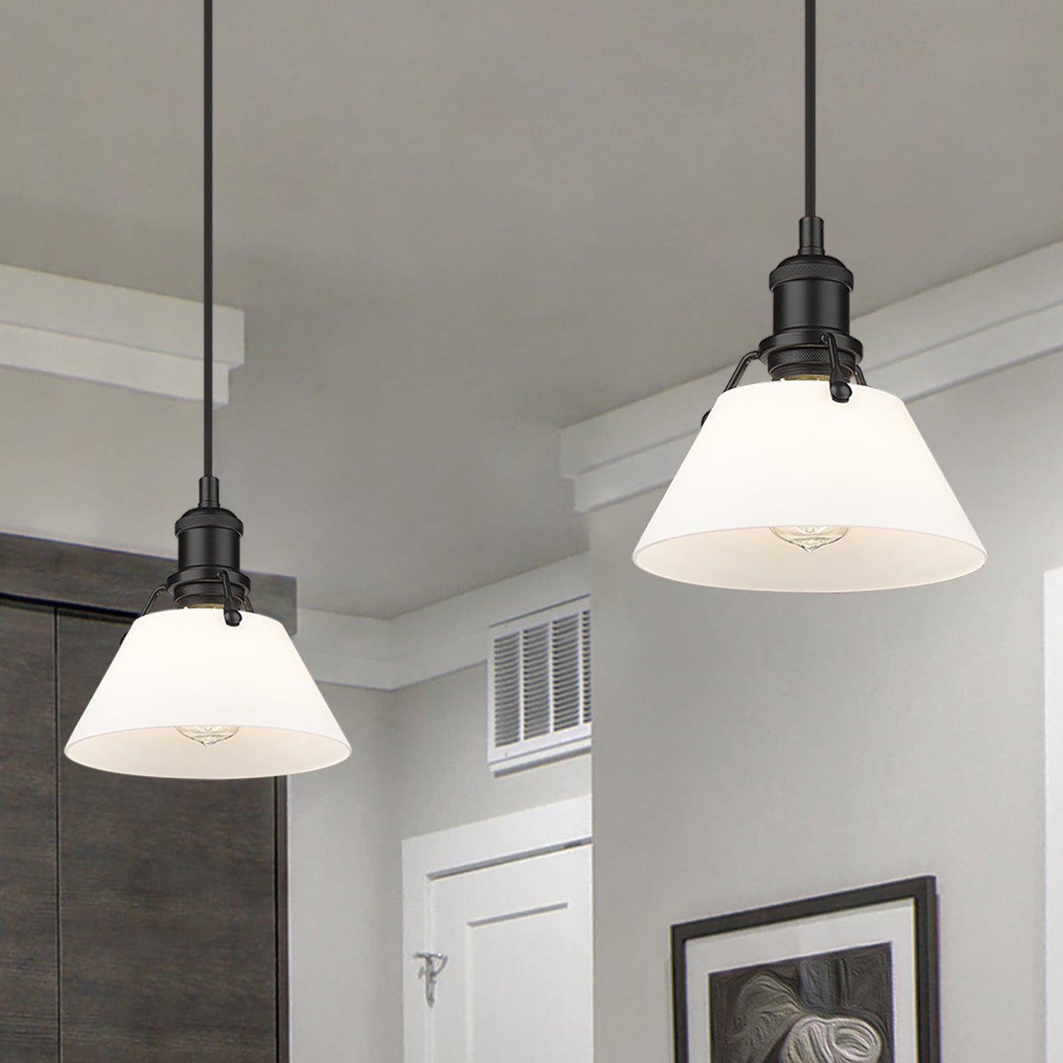 Yep by Golden Lighting Orwell 1-light 8in Pendant in Matte Black and Opal Glass - - Golden Lighting