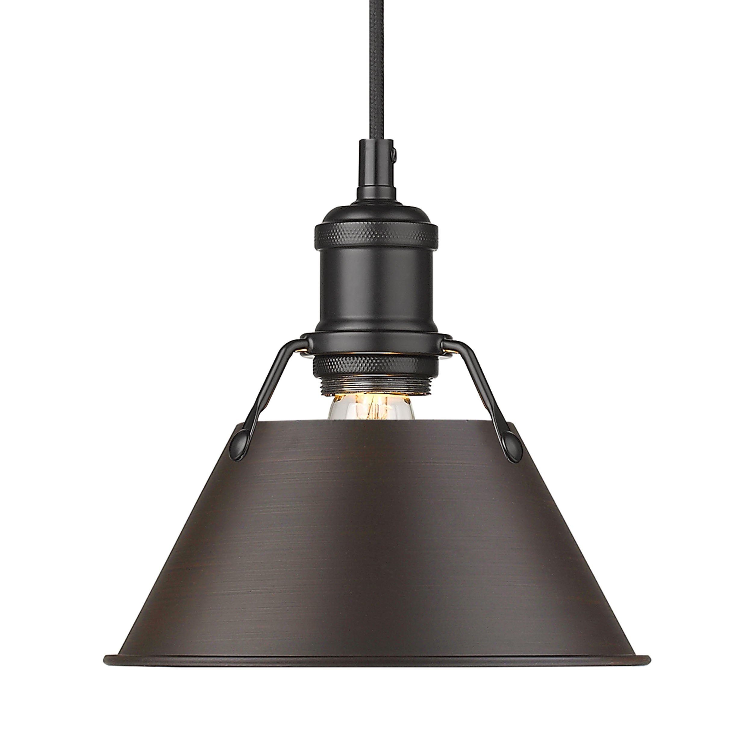 Yep by Golden Lighting Orwell 1-light 8in Pendant in Matte Black and Rubbed Bronze shade - - Golden Lighting