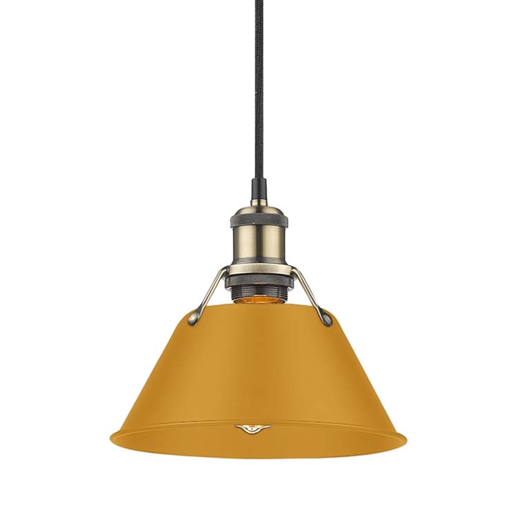 Yep by Golden Lighting Orwell 1-light 8in Pendant in Aged Brass and Auric Yellow shade