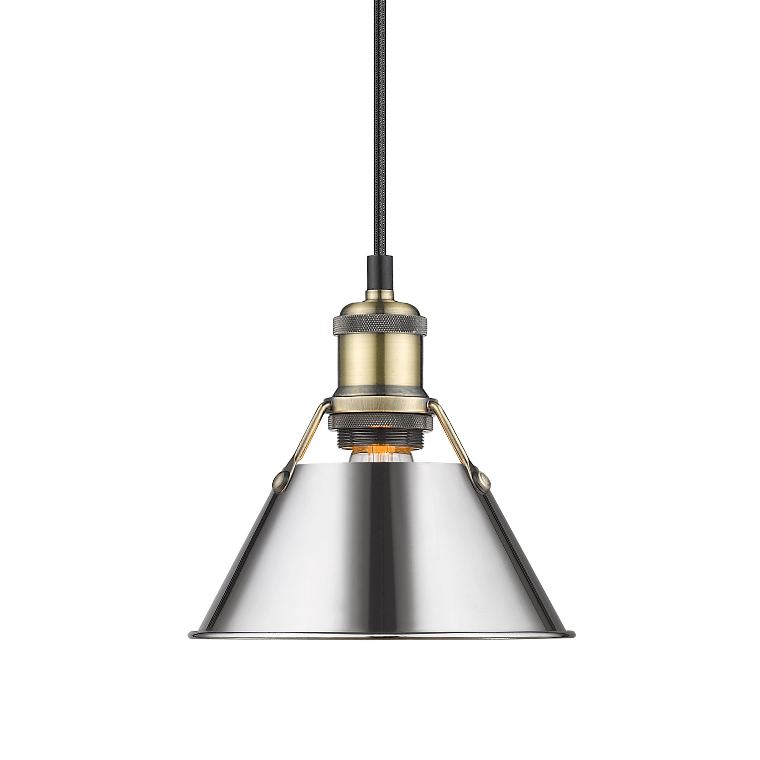 Yep by Golden Lighting Orwell 1-light 8in Pendant in Aged Brass and Chrome shade