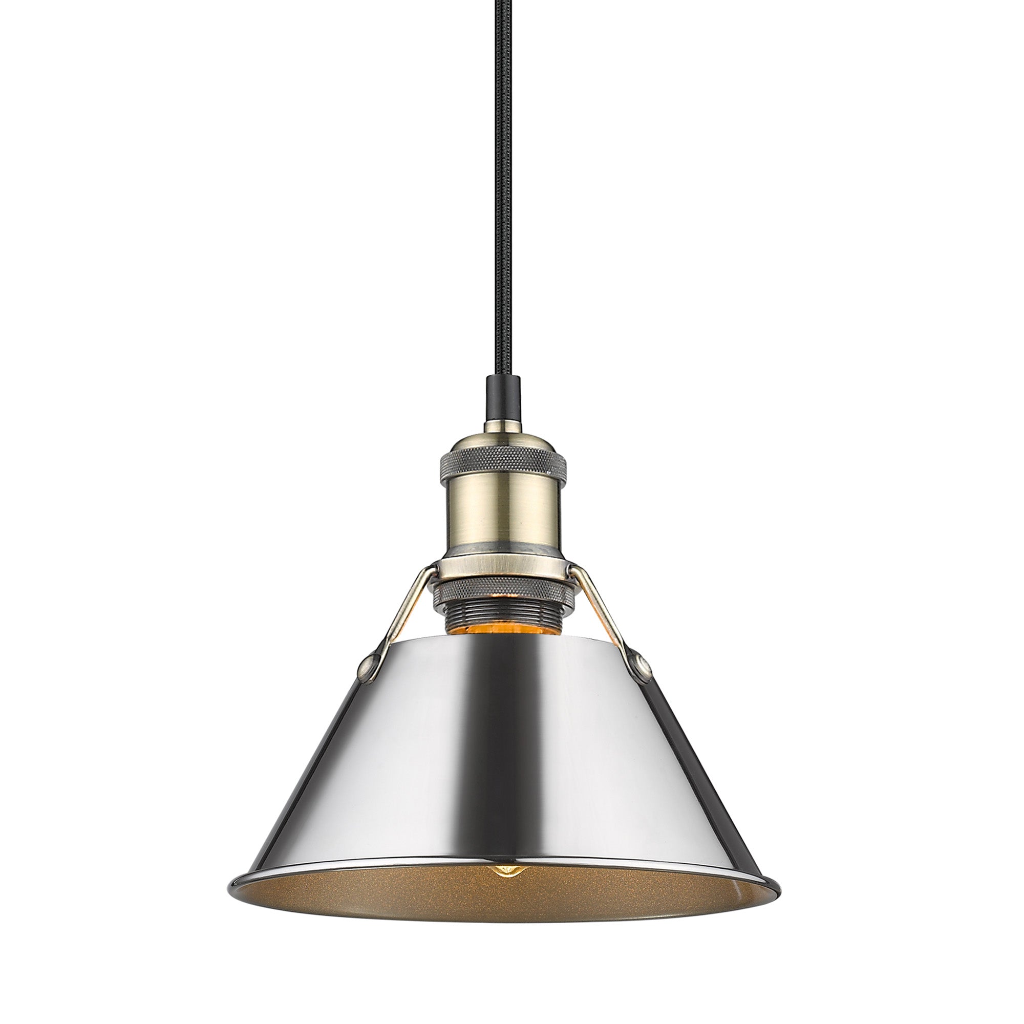 Orwell 7.5" Wide Small Pendant in Aged Brass with Chrome - Aged Brass / Chrome / Silver - Golden Lighting