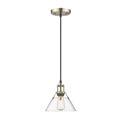 Yep by Golden Lighting Orwell 1-light 8in Pendant in Aged Brass and Clear Glass - - Golden Lighting