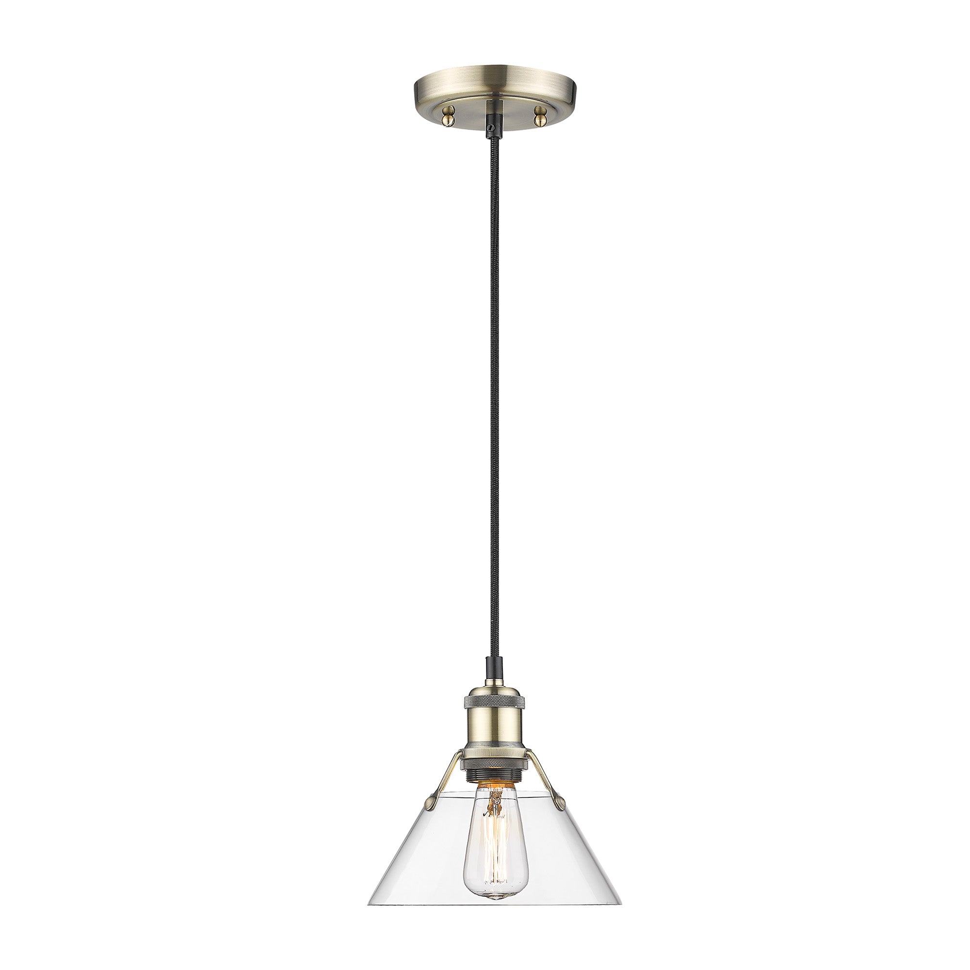 Orwell 7.5" Wide Small Pendant in Aged Brass with Clear Glass - - Golden Lighting